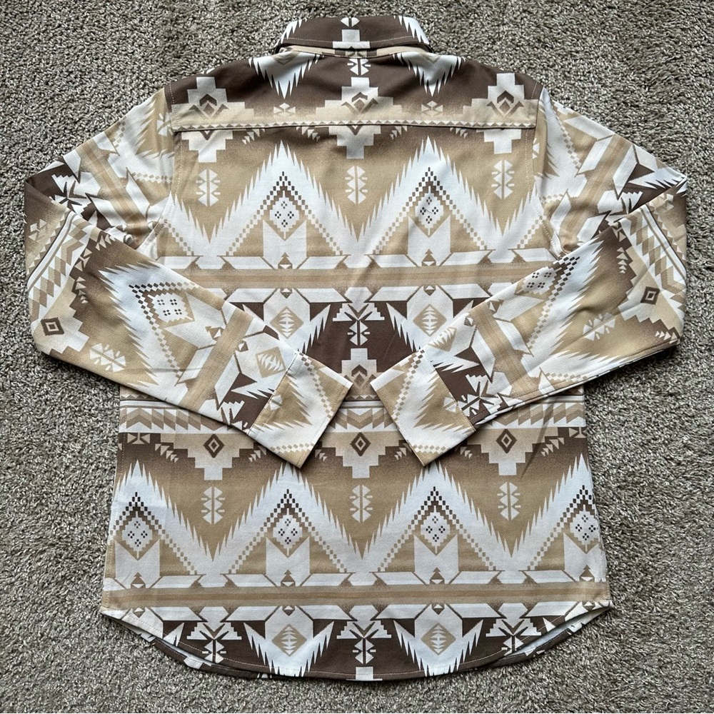 KNIT OXFORD TAUPE WOMENS SIZE XL WESTERN TRIBAL BUTTON UP DOWN LONG SLEEVE BROWN - Picture 2 of 6